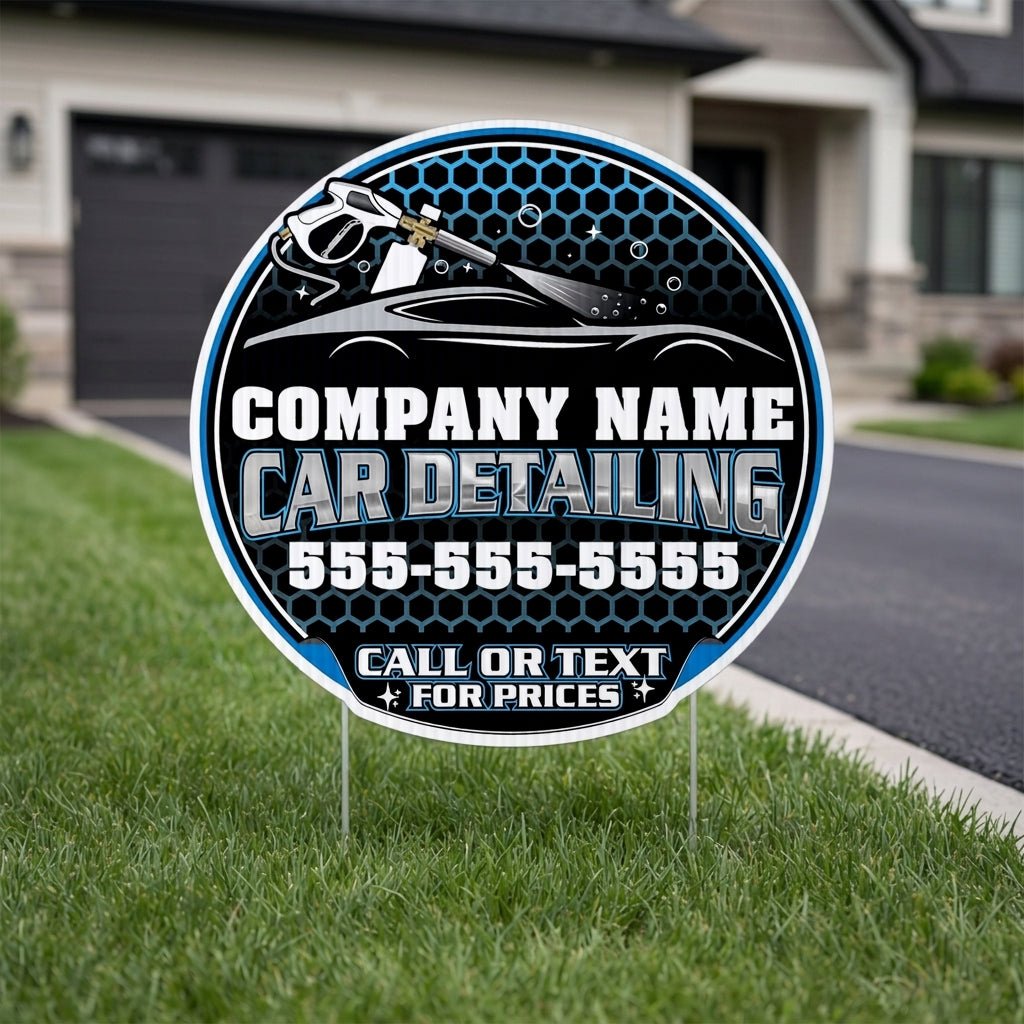 Custom Car Detailing Yard Signs | 10 - Pack| Two - Sided | Personalized Mobile Auto Detailing Signs 20 EZ Stakes Included