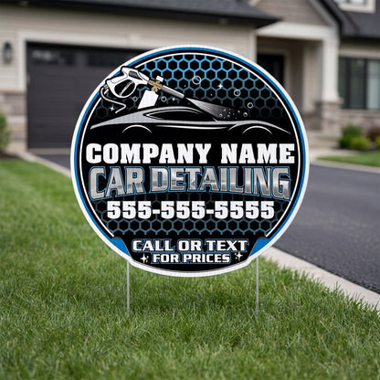 Custom Car Detailing Yard Signs | 10 - Pack| Two - Sided | Personalized Mobile Auto Detailing Signs 20 EZ Stakes Included