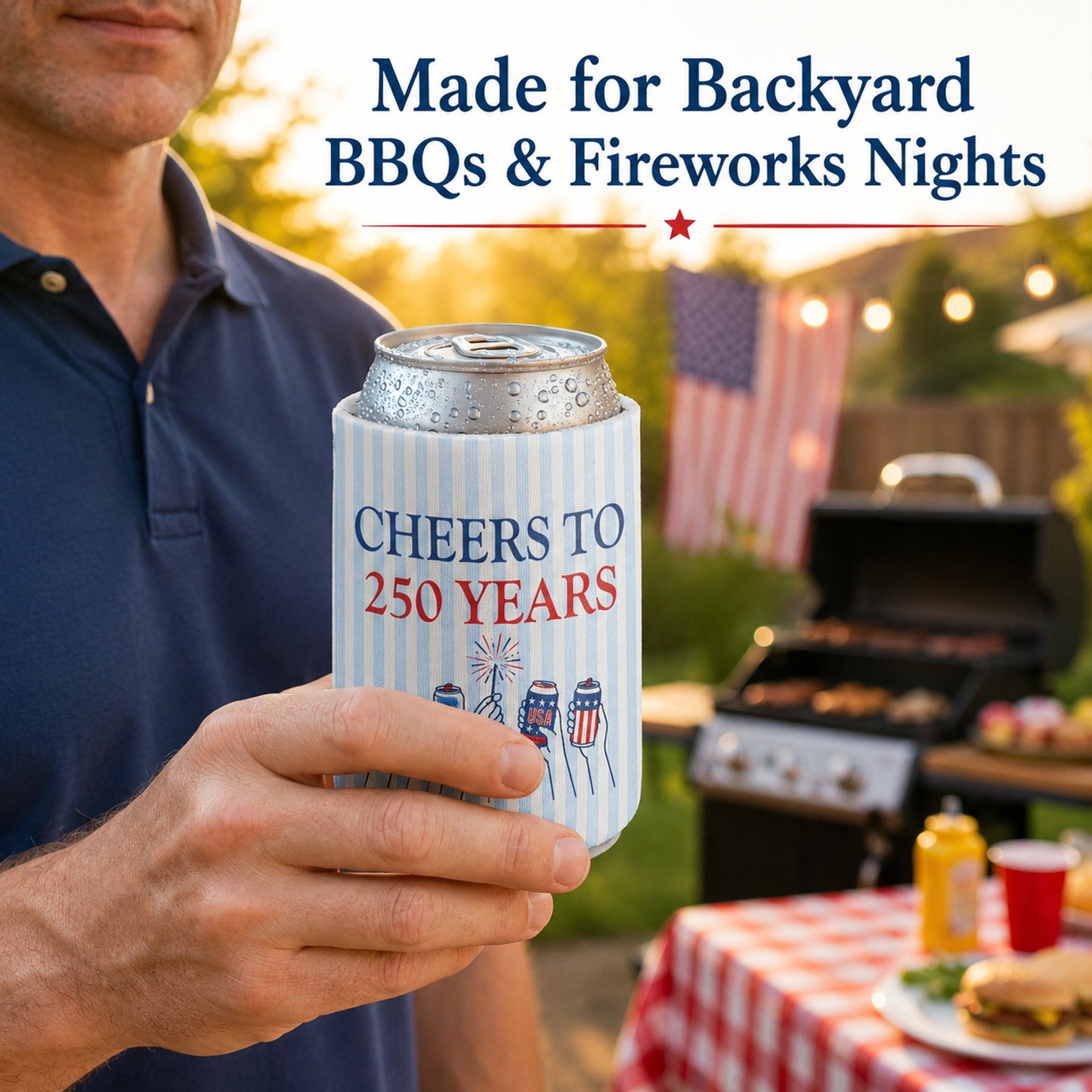 Custom Cheers to 250 Years Can Coolers, Personalized USA 250th Anniversary Drink Sleeves, 4th of July BBQ Party Favors, Made in USA