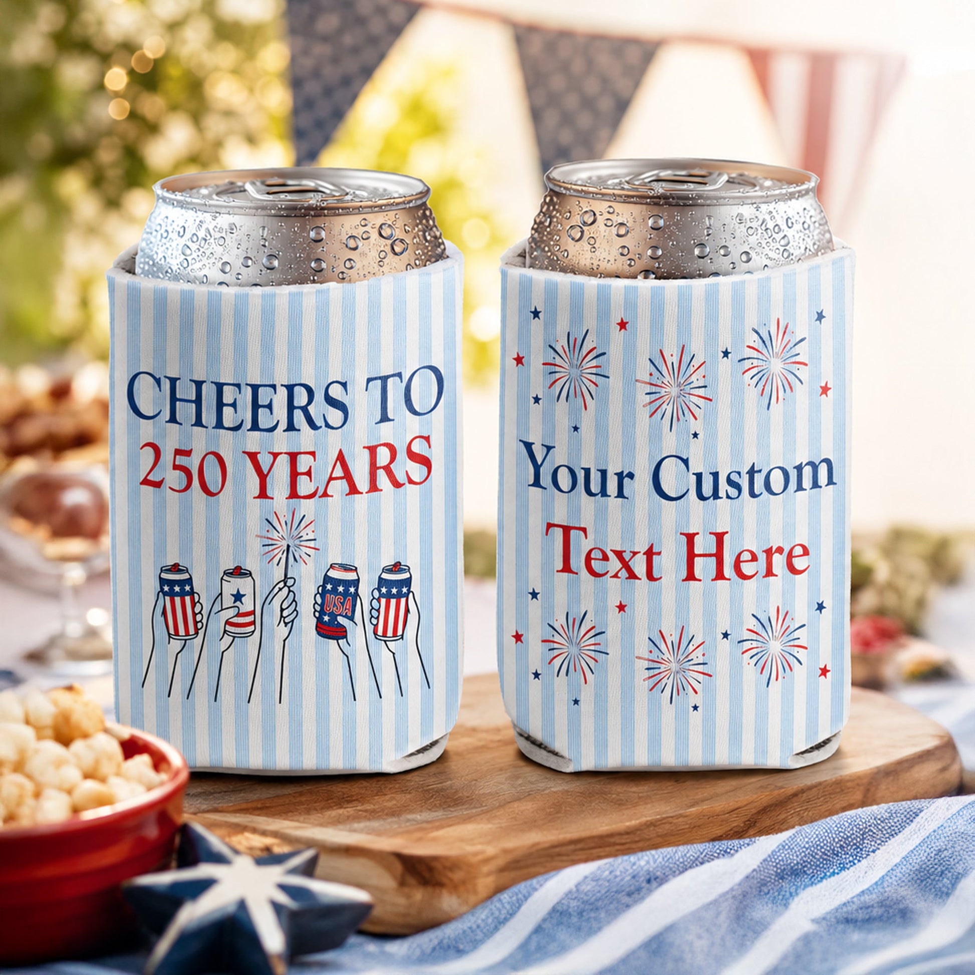 Custom Cheers to 250 Years Can Coolers, Personalized USA 250th Anniversary Drink Sleeves, 4th of July BBQ Party Favors, Made in USA