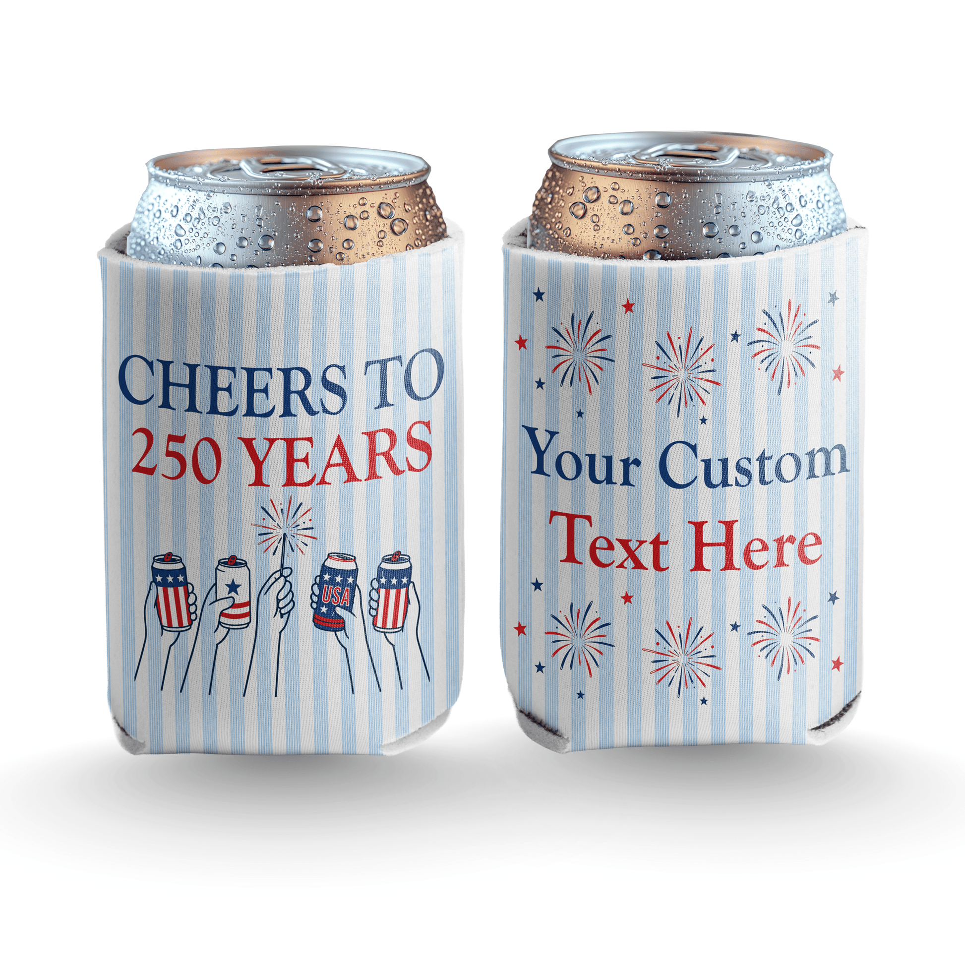 Custom Cheers to 250 Years Can Coolers, Personalized USA 250th Anniversary Drink Sleeves, 4th of July BBQ Party Favors, Made in USA