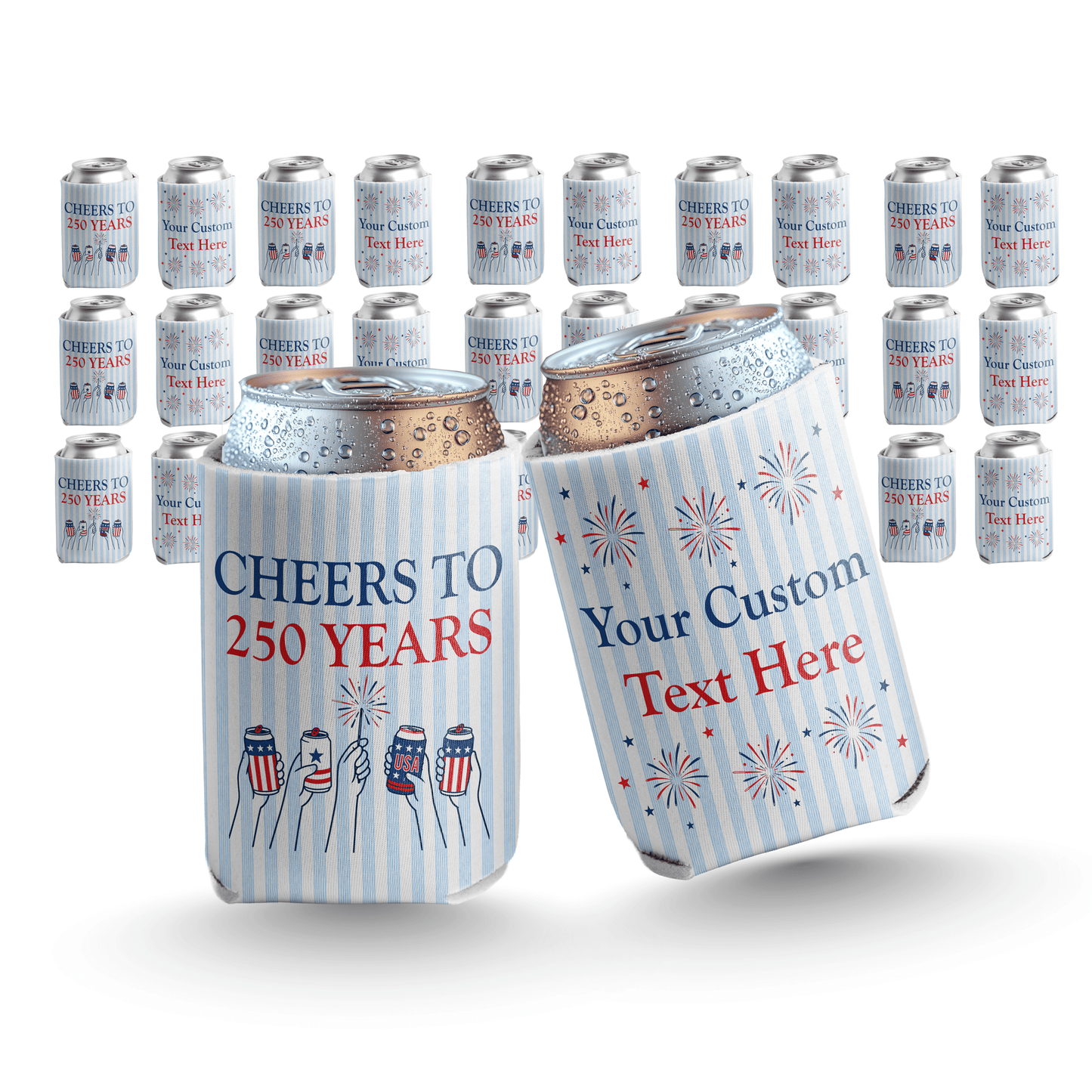 Custom Cheers to 250 Years Can Coolers, Personalized USA 250th Anniversary Drink Sleeves, 4th of July BBQ Party Favors, Made in USA