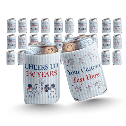 Custom Cheers to 250 Years Can Coolers, Personalized USA 250th Anniversary Drink Sleeves, 4th of July BBQ Party Favors, Made in USA