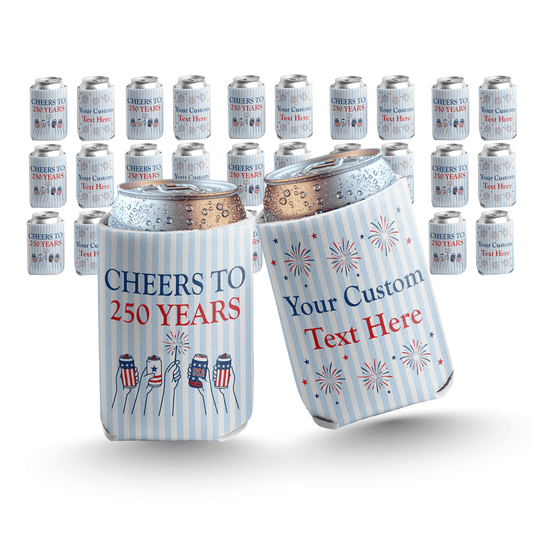 Custom Cheers to 250 Years Can Coolers, Personalized USA 250th Anniversary Drink Sleeves, 4th of July BBQ Party Favors, Made in USA