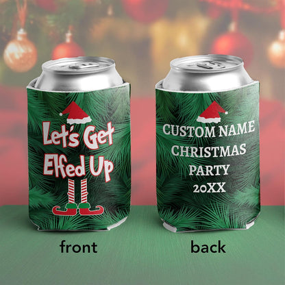 Custom Christmas Can Cooler - Let's Get Elfed Up
