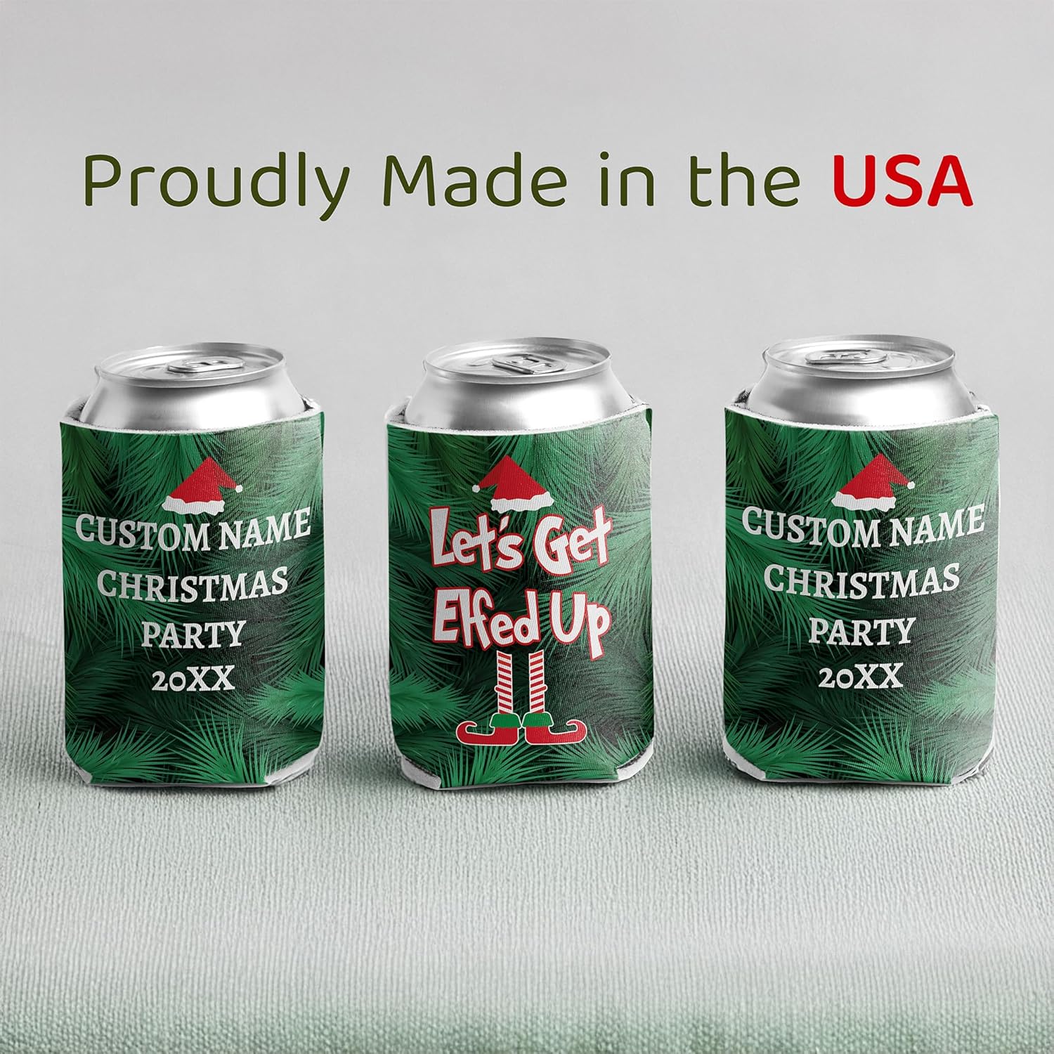 Custom Christmas Can Cooler - Let's Get Elfed Up