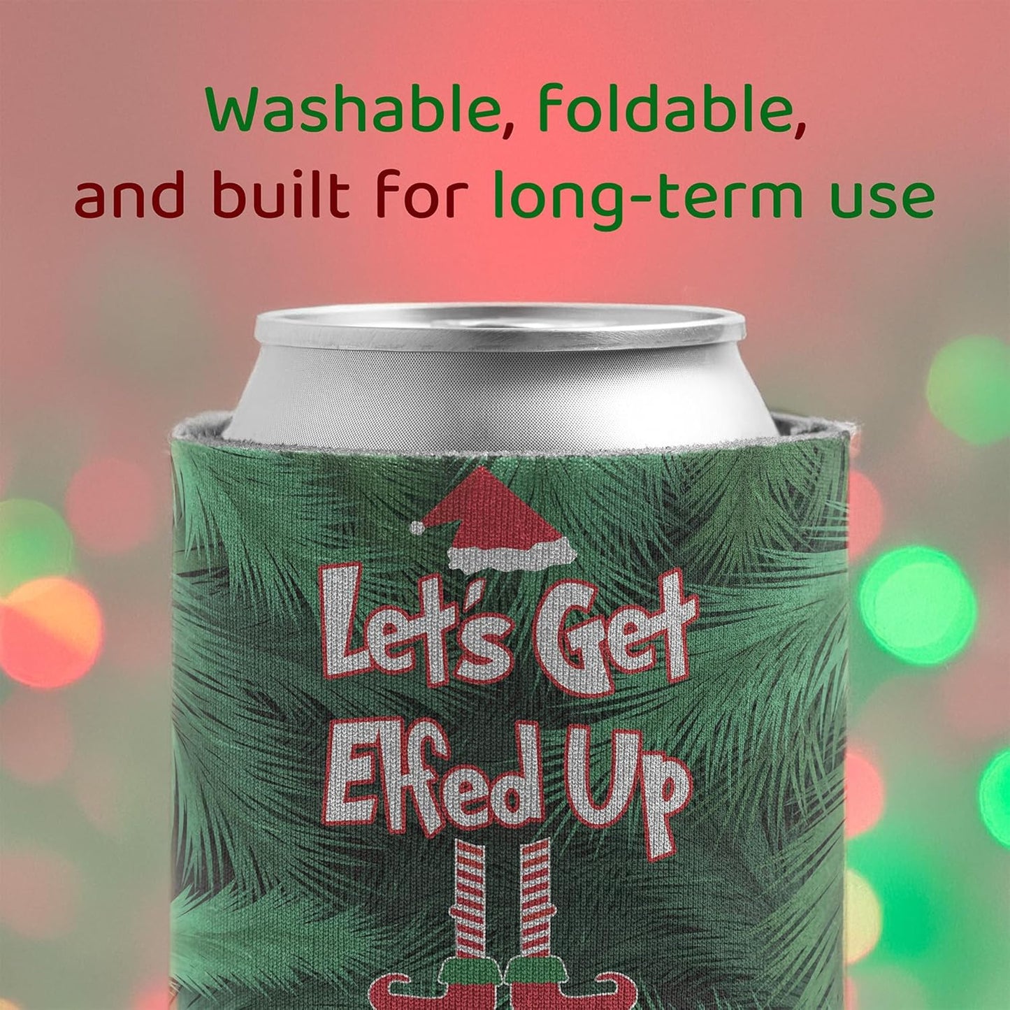 Custom Christmas Can Cooler - Let's Get Elfed Up