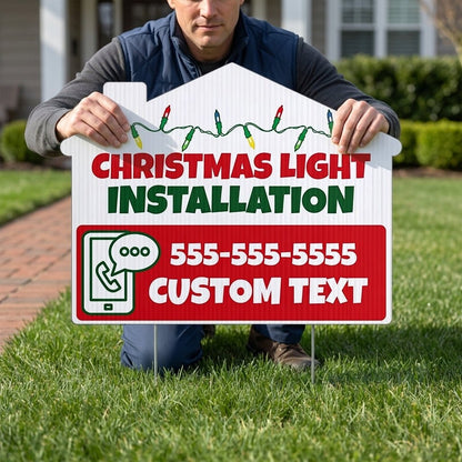 Custom Christmas Lights Installation Signs | 10 - Pack | 20 EZ Stakes Included