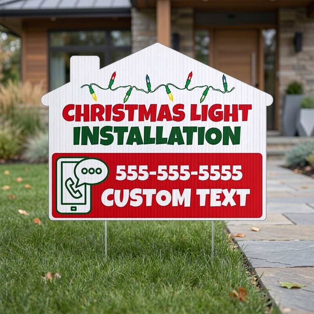 Custom Christmas Lights Installation Signs | 10 - Pack | 20 EZ Stakes Included