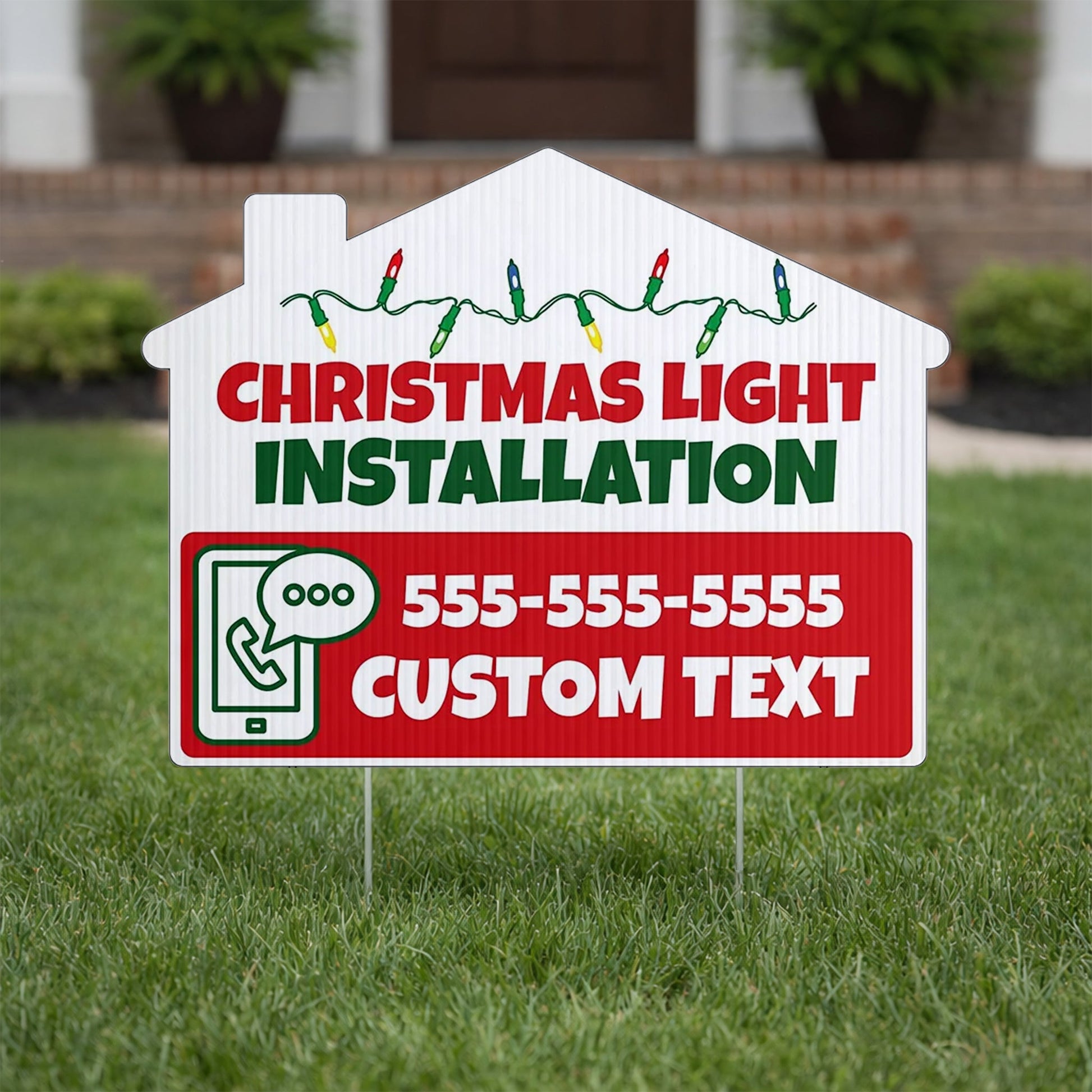 Custom Christmas Lights Installation Signs | 10 - Pack | 20 EZ Stakes Included