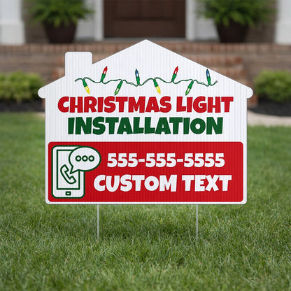 Custom Christmas Lights Installation Signs | 10 - Pack | 20 EZ Stakes Included