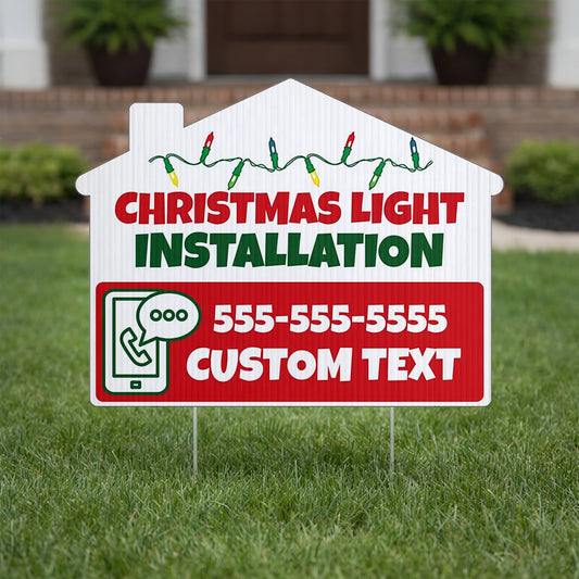 Custom Christmas Lights Installation Signs | 10 - Pack | 20 EZ Stakes Included