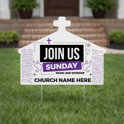 Custom Church Yard Signs – “Join Us This Sunday” | 10 - Pack | Two - Sided | 20 EZ Stakes Included