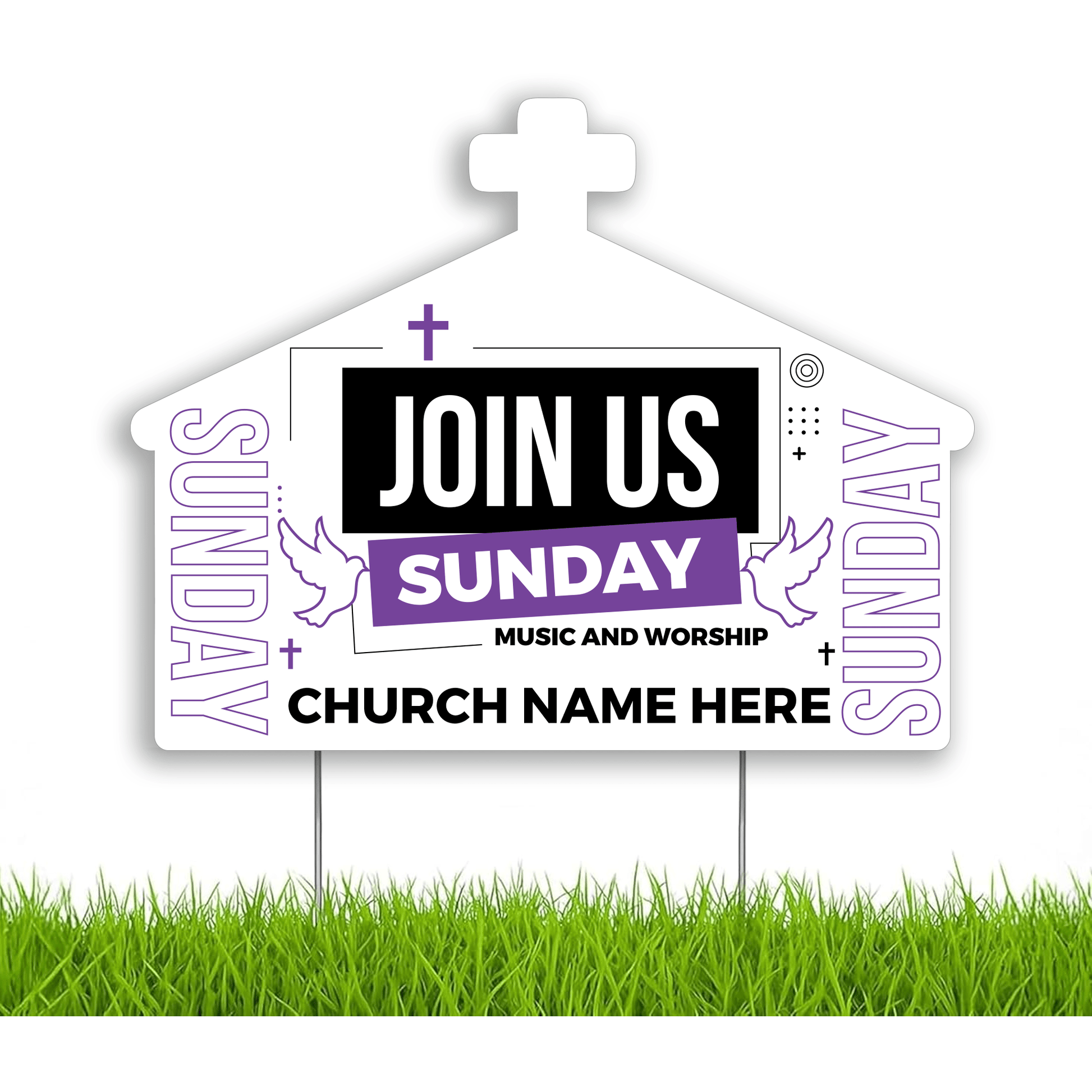 Custom Church Yard Signs – “Join Us This Sunday” | 10 - Pack | Two - Sided | 20 EZ Stakes Included
