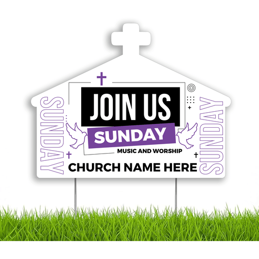 Custom Church Yard Signs – “Join Us This Sunday” | 10 - Pack | Two - Sided | 20 EZ Stakes Included