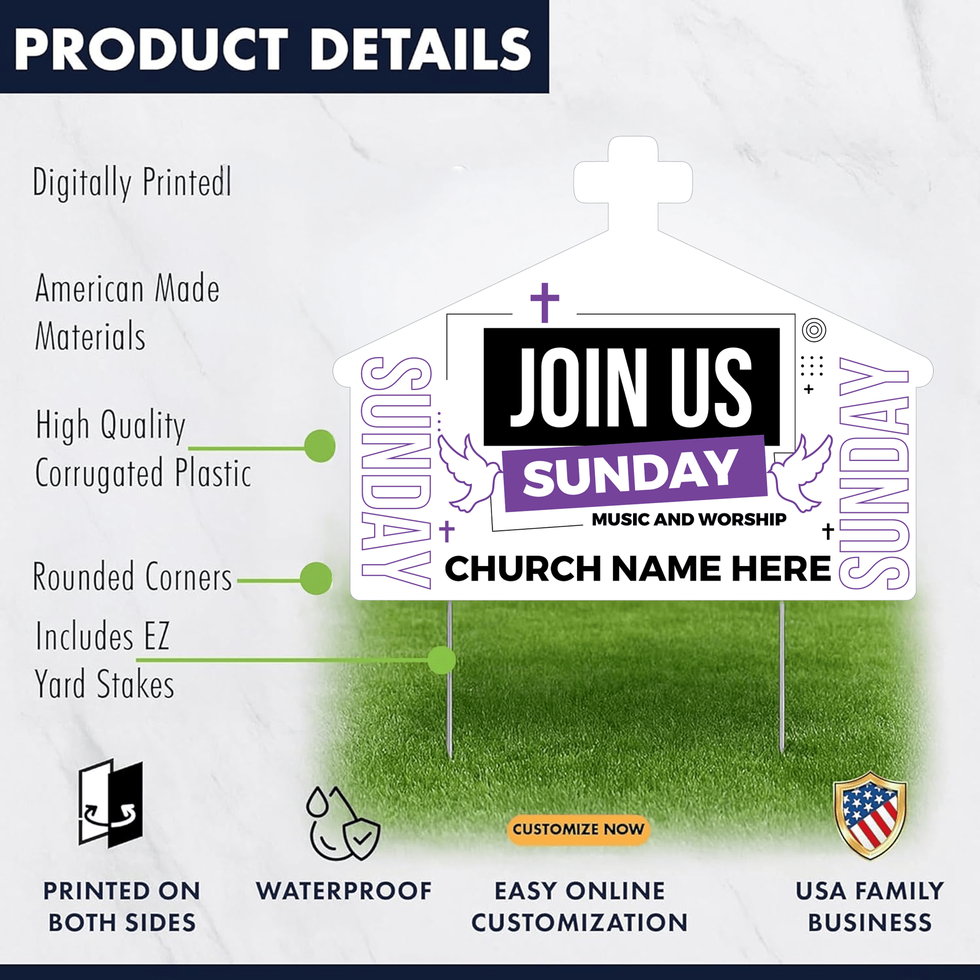 Custom Church Yard Signs – “Join Us This Sunday” | 10 - Pack | Two - Sided | 20 EZ Stakes Included