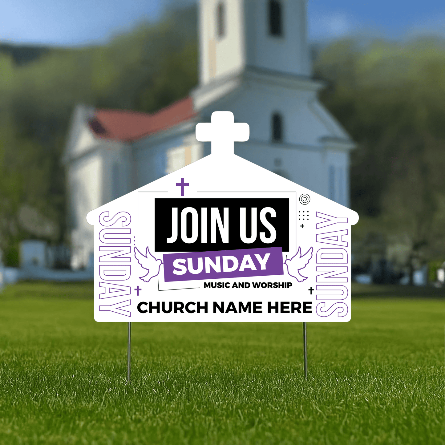 Custom Church Yard Signs – “Join Us This Sunday” | 10 - Pack | Two - Sided | 20 EZ Stakes Included