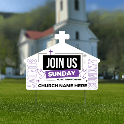 Custom Church Yard Signs – “Join Us This Sunday” | 10 - Pack | Two - Sided | 20 EZ Stakes Included