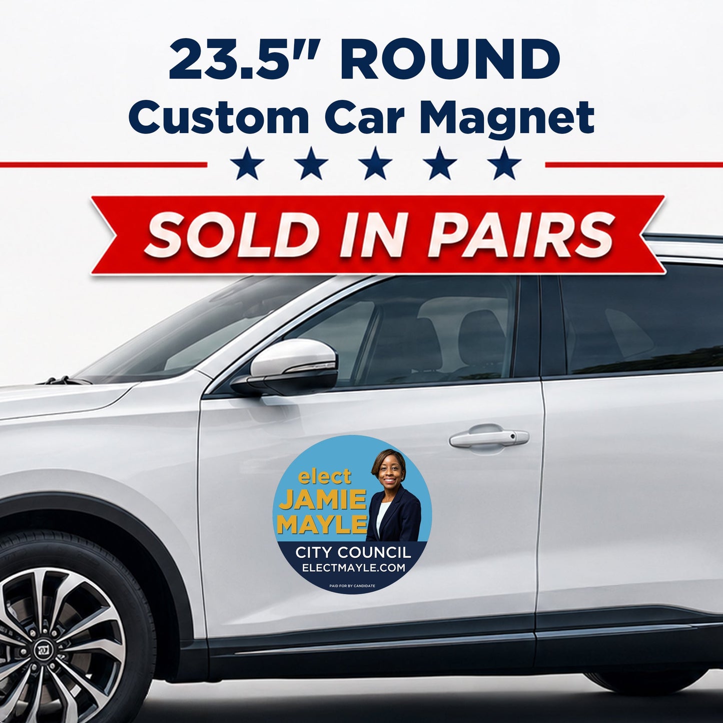 Custom Circle Car Magnets (Pair) 23.5" Personalized Magnetic Vehicle Signs