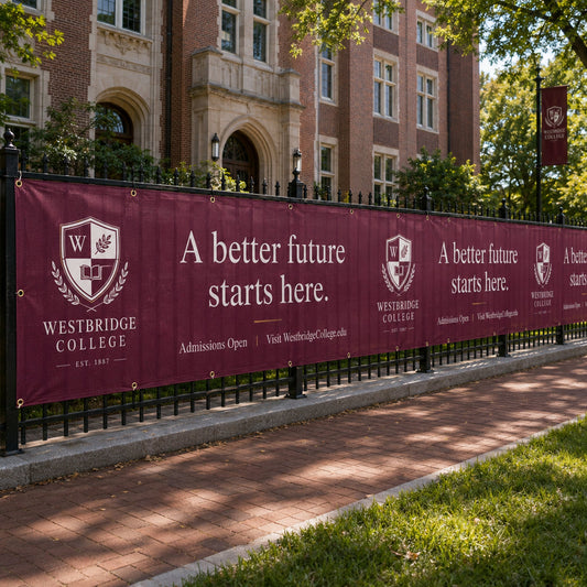 Custom College Fence Banner – Personalized Outdoor Mesh Banner for Schools, Universities & Campus Events