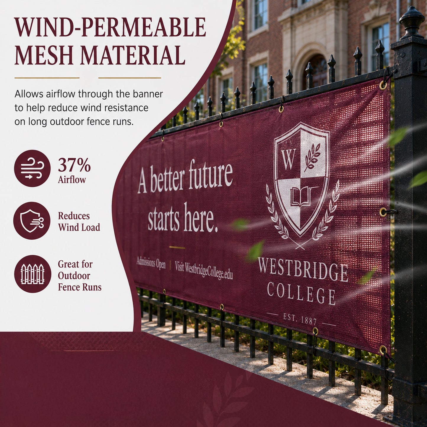 Custom College Fence Banner – Personalized Outdoor Mesh Banner for Schools, Universities & Campus Events