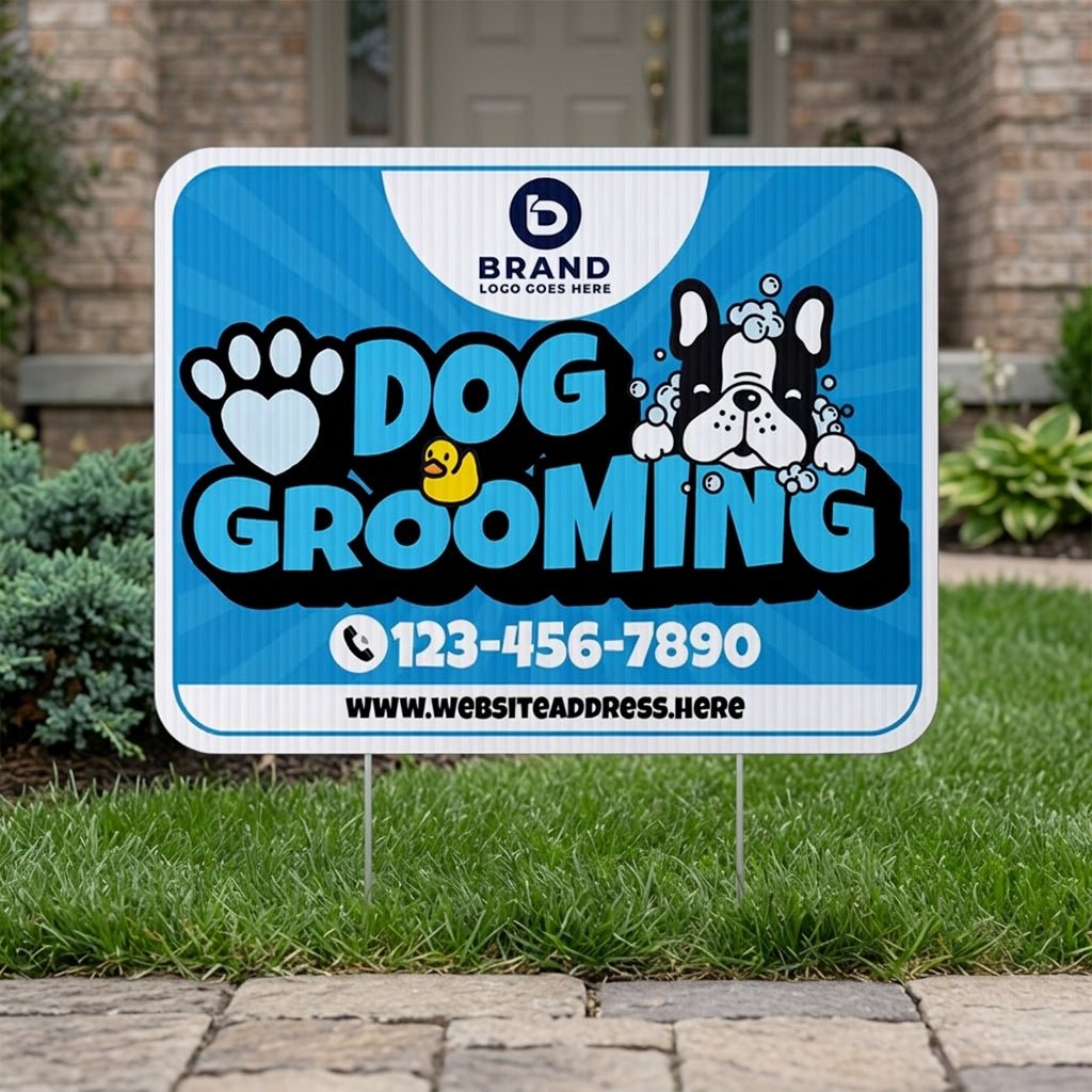 Custom Dog Grooming Yard Signs | 10 - Pack | 20 EZ Stakes Included