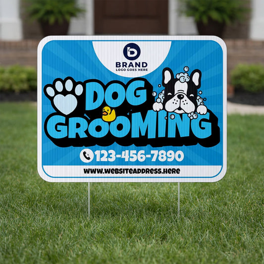 Custom Dog Grooming Yard Signs | 10 - Pack | 20 EZ Stakes Included