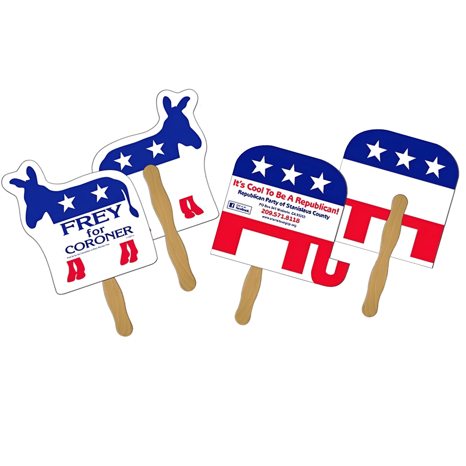 Custom Donkey or Elephant Hand Fans | Full - Color Shaped Campaign Fans