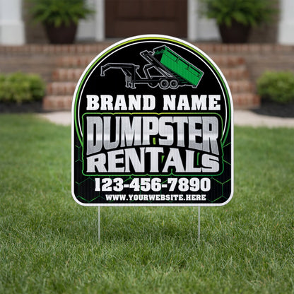 Custom Dumpster Rental Yard Signs | 10 - Pack | 20 EZ Stakes Included