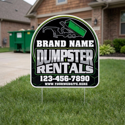 Custom Dumpster Rental Yard Signs | 10 - Pack | 20 EZ Stakes Included