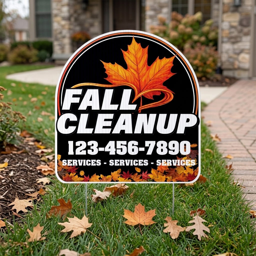 Custom Fall Cleanup Yard Signs | 10 - Pack | 20 EZ Stakes Included