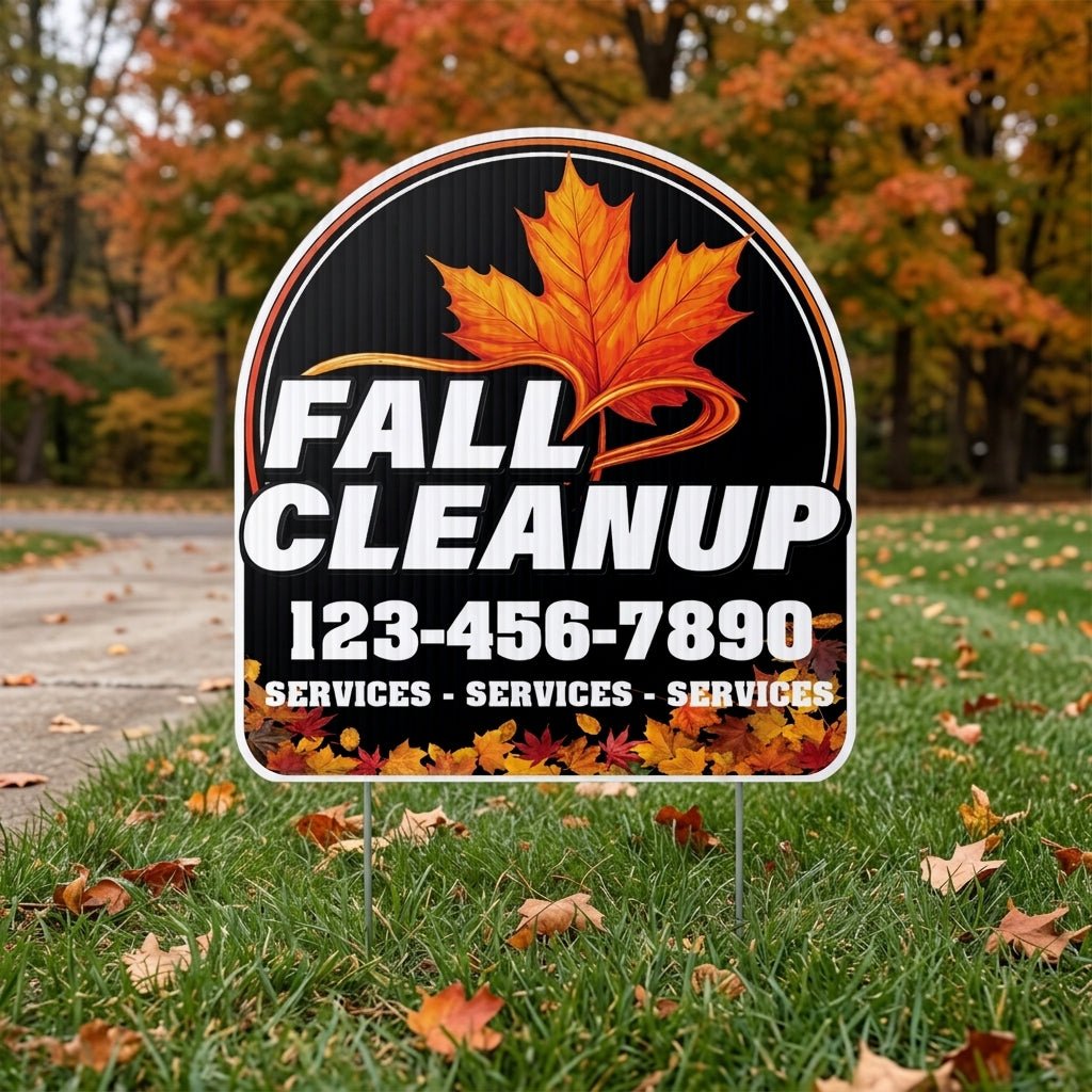 Custom Fall Cleanup Yard Signs | 10 - Pack | 20 EZ Stakes Included