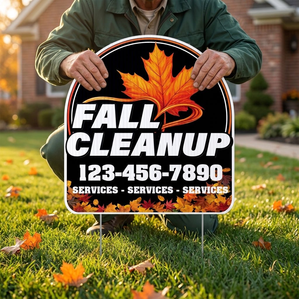 Custom Fall Cleanup Yard Signs | 10 - Pack | 20 EZ Stakes Included