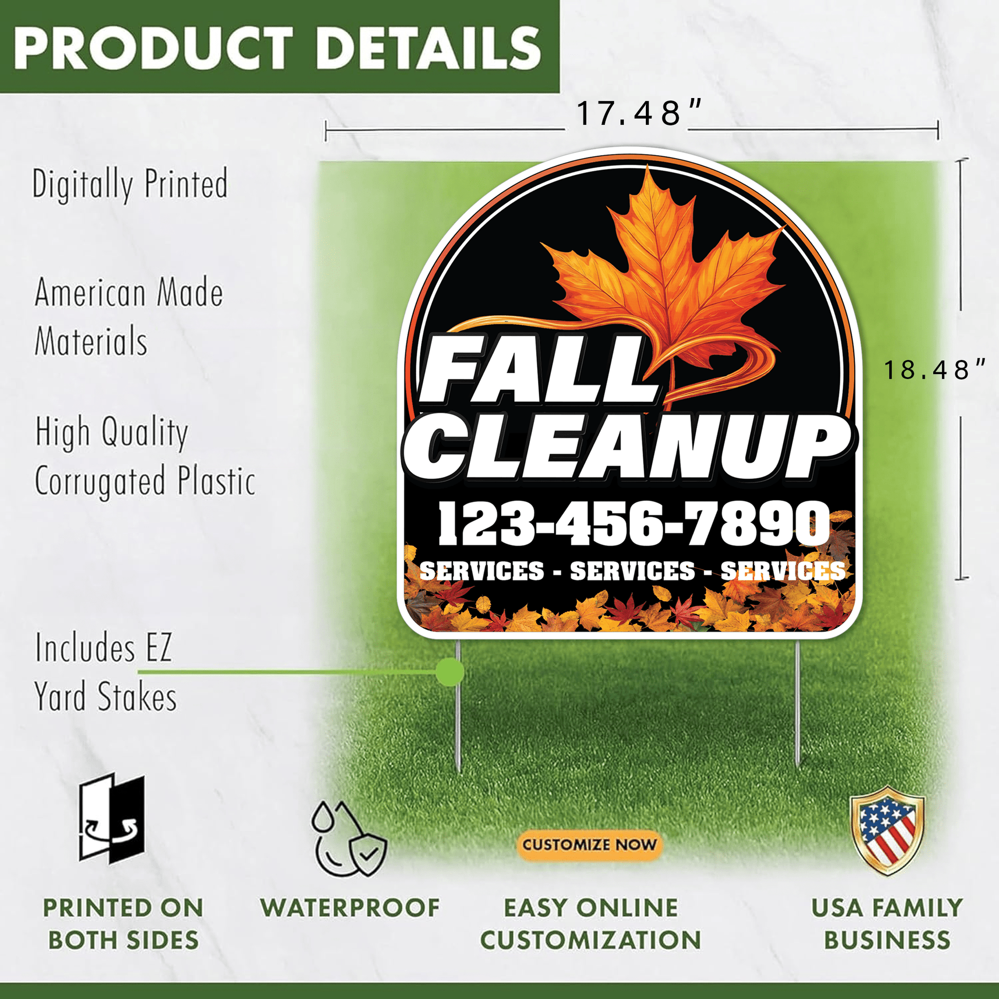 Custom Fall Cleanup Yard Signs | 10 - Pack | 20 EZ Stakes Included