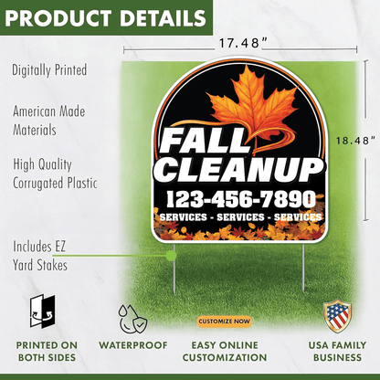 Custom Fall Cleanup Yard Signs | 10 - Pack | 20 EZ Stakes Included