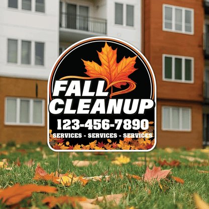 Custom Fall Cleanup Yard Signs | 10 - Pack | 20 EZ Stakes Included