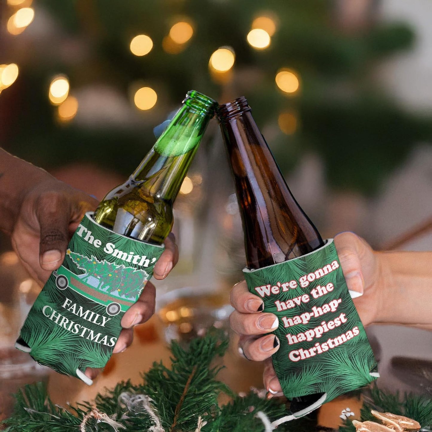 Custom Family Christmas Can Cooler - "We're gonna have the hap - hap - happiest Christmas" | Set of (12)