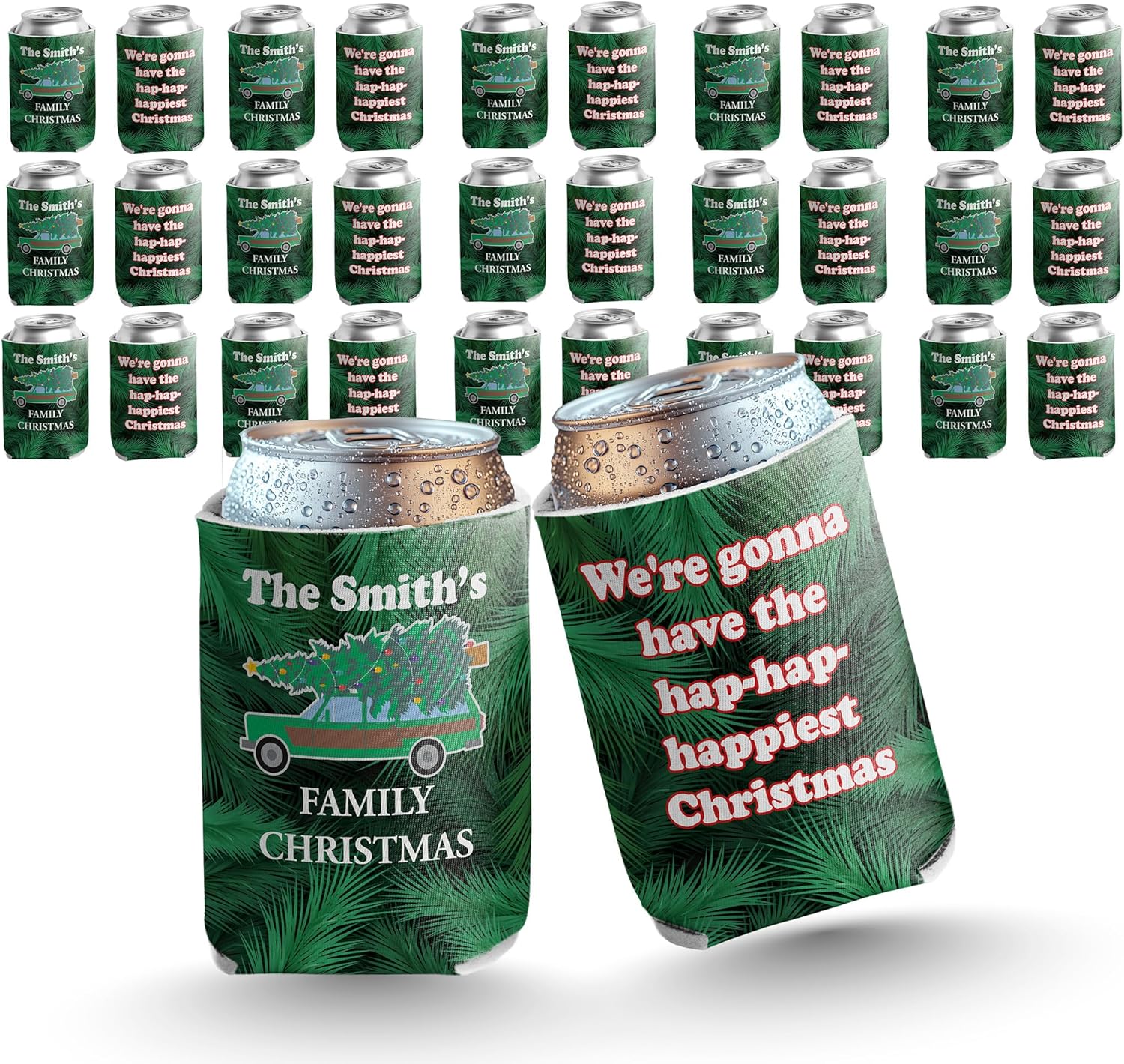 Custom Family Christmas Can Cooler - "We're gonna have the hap - hap - happiest Christmas" | Set of (12)