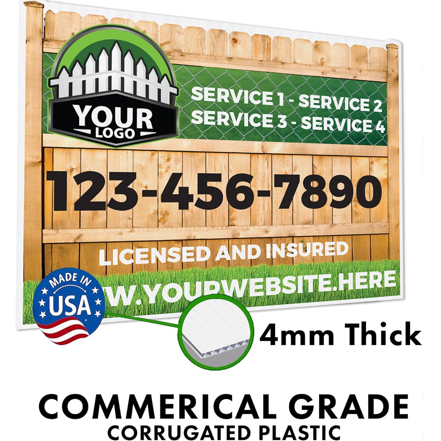 Custom Fence Company Yard Signs | 10 - Pack | 20 EZ Stakes Included