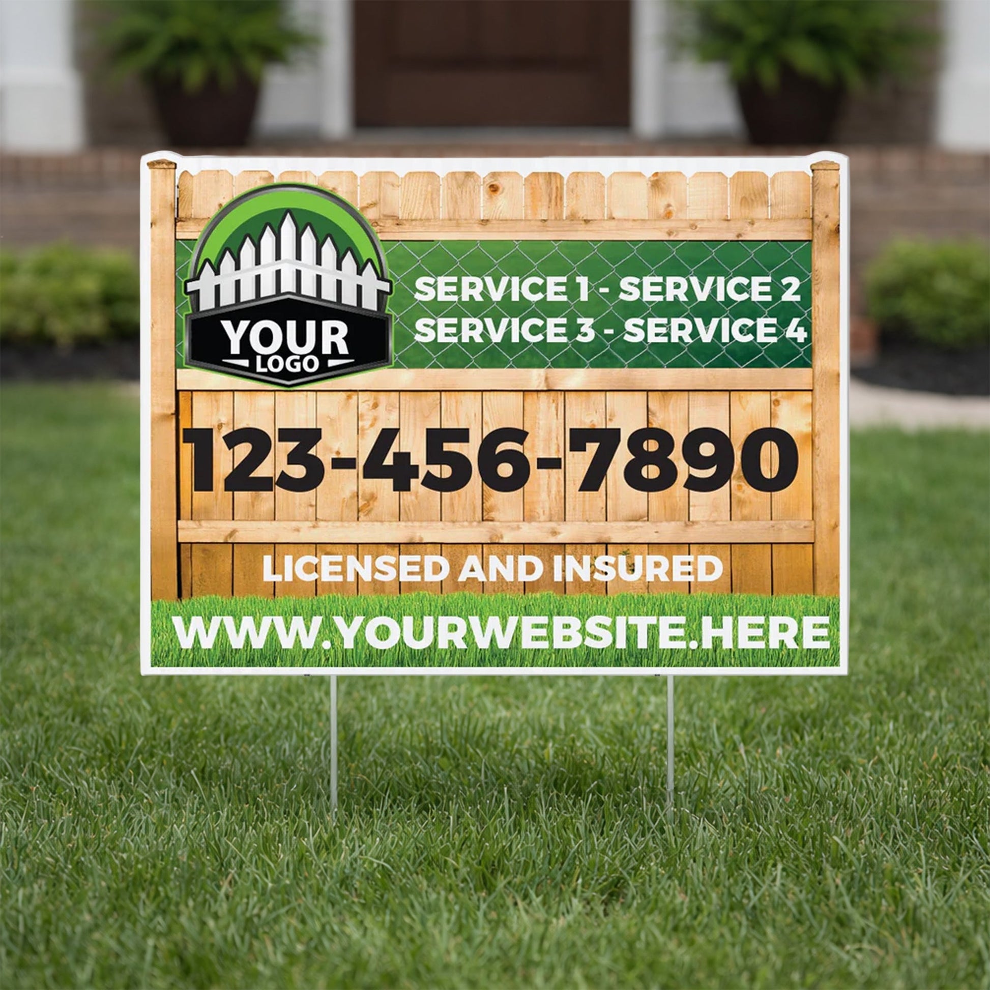 Custom Fence Company Yard Signs | 10 - Pack | 20 EZ Stakes Included
