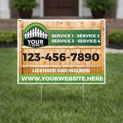 Custom Fence Company Yard Signs | 10 - Pack | 20 EZ Stakes Included