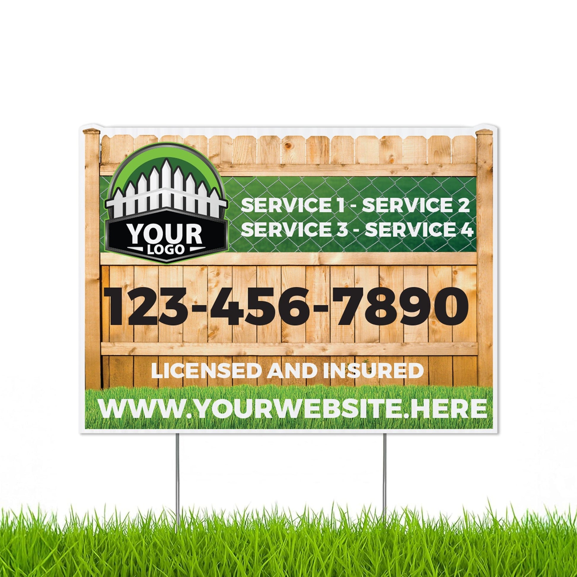 Custom Fence Company Yard Signs | 10 - Pack | 20 EZ Stakes Included