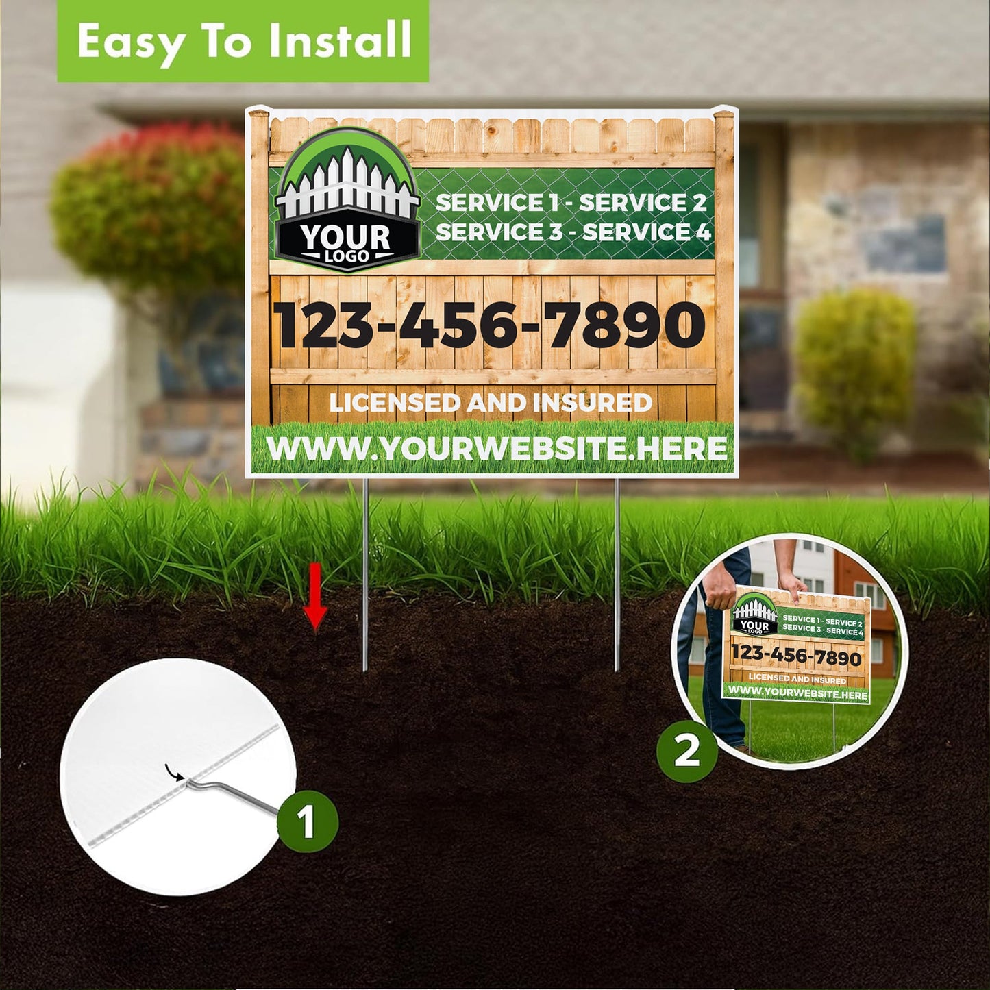 Custom Fence Company Yard Signs | 10 - Pack | 20 EZ Stakes Included