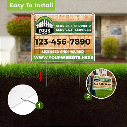 Custom Fence Company Yard Signs | 10 - Pack | 20 EZ Stakes Included