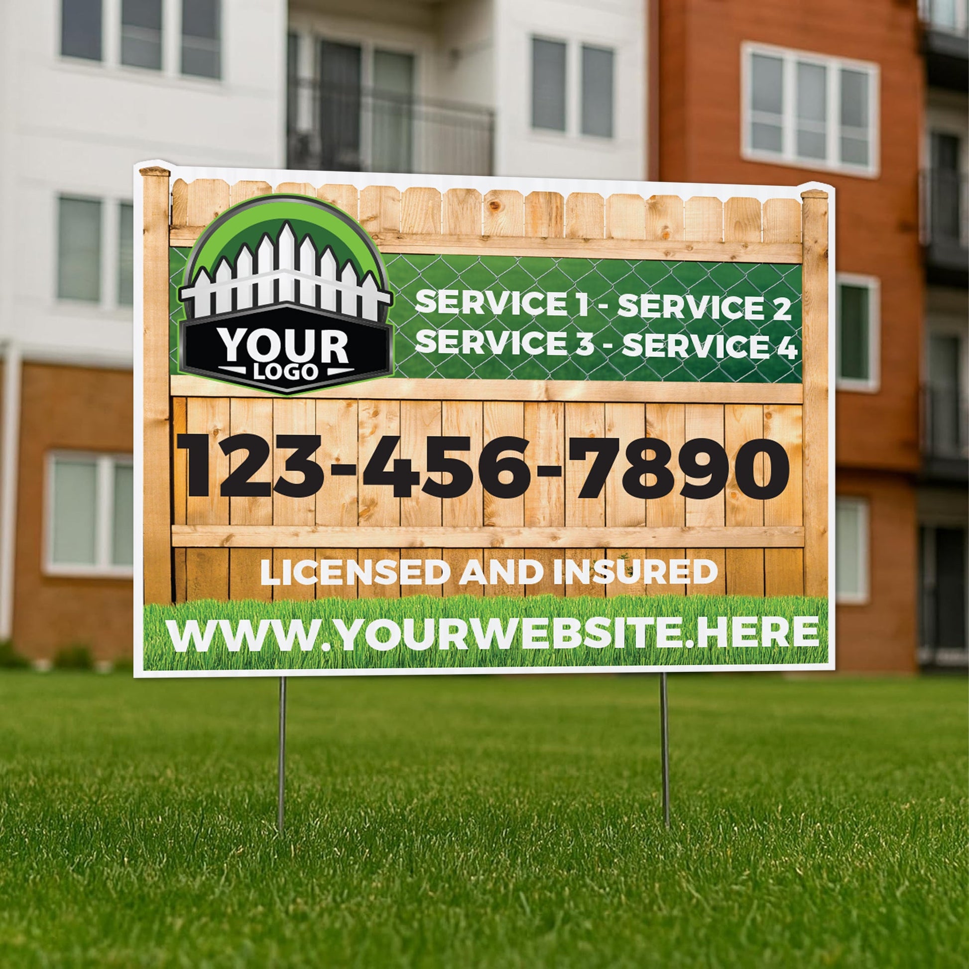 Custom Fence Company Yard Signs | 10 - Pack | 20 EZ Stakes Included