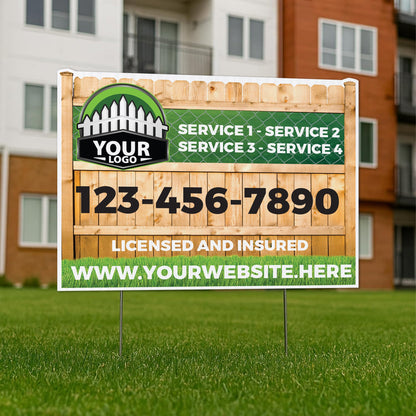 Custom Fence Company Yard Signs | 10 - Pack | 20 EZ Stakes Included