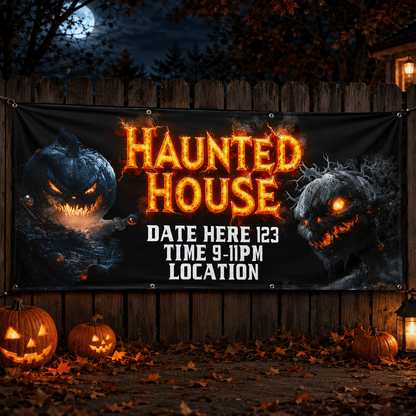 Custom Halloween Haunted House Banner, 4x8 ft