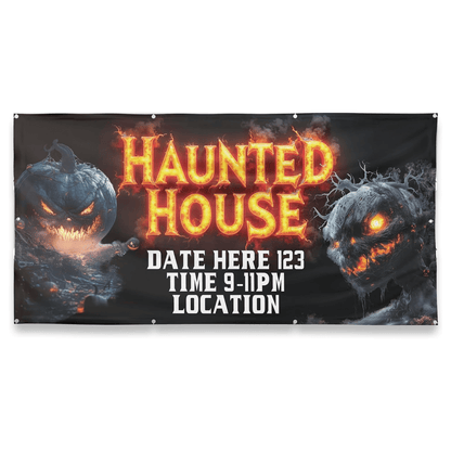 Custom Halloween Haunted House Banner, 4x8 ft