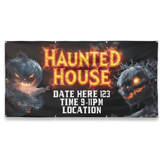 Custom Halloween Haunted House Banner, 4x8 ft