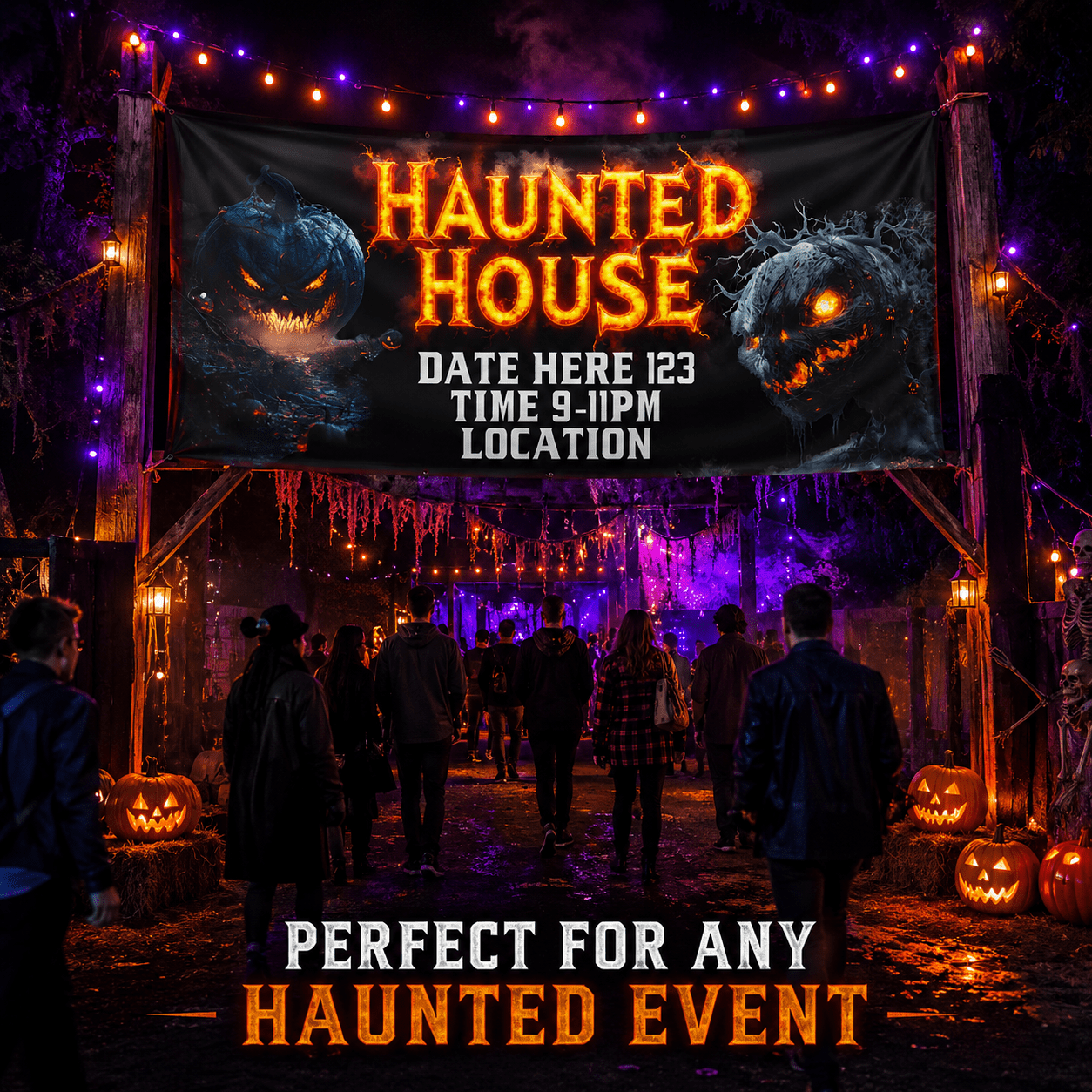 Custom Halloween Haunted House Banner, 4x8 ft